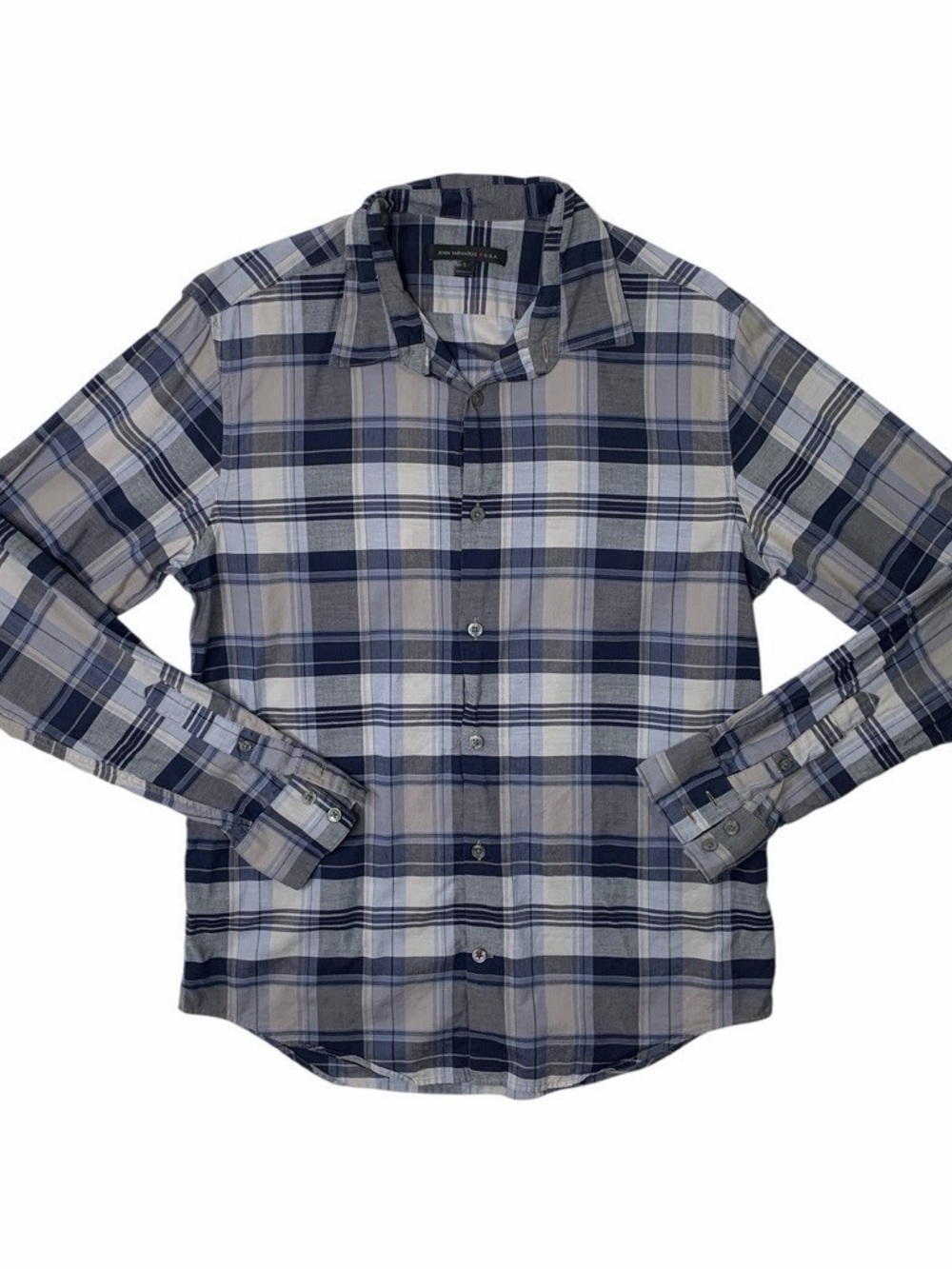John Varvatos Slim-Fit Plaid Button-Down Shirt - Navy and Gray size XL